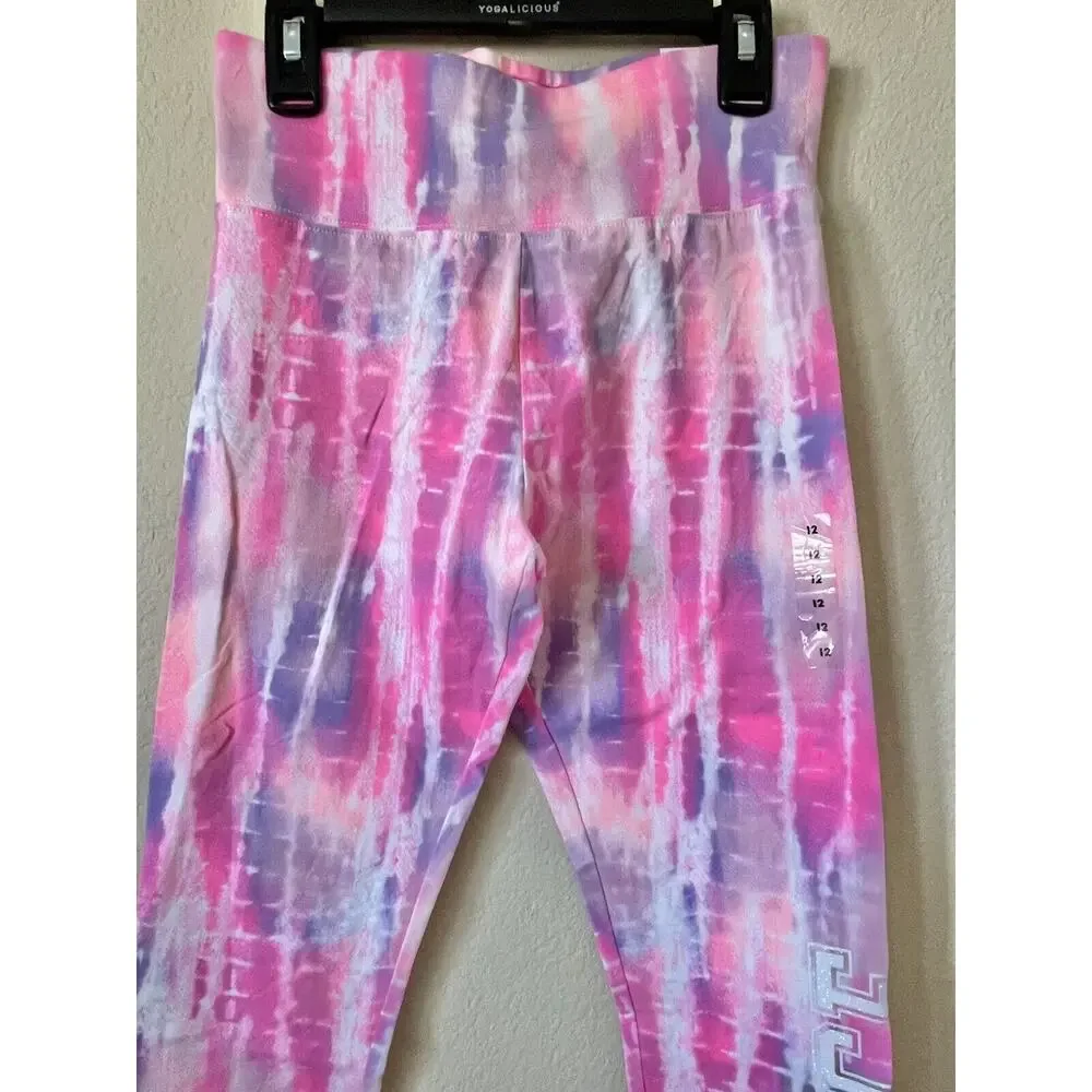 Lot Of 2 Justice Tie Dye Sparkle Logo High Waist Full Length Leggings Size 12
